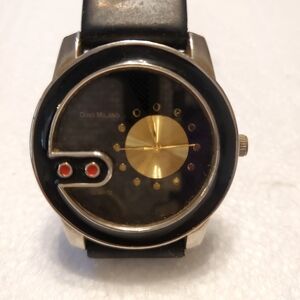 Gino Milano Black Face Watch No 7286. New Battery.  BLACK RUBBER BAND.